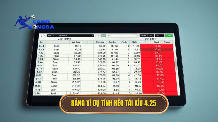 Bảng ví dụ minh họa cách tính tiền kèo tài xỉu 4.25